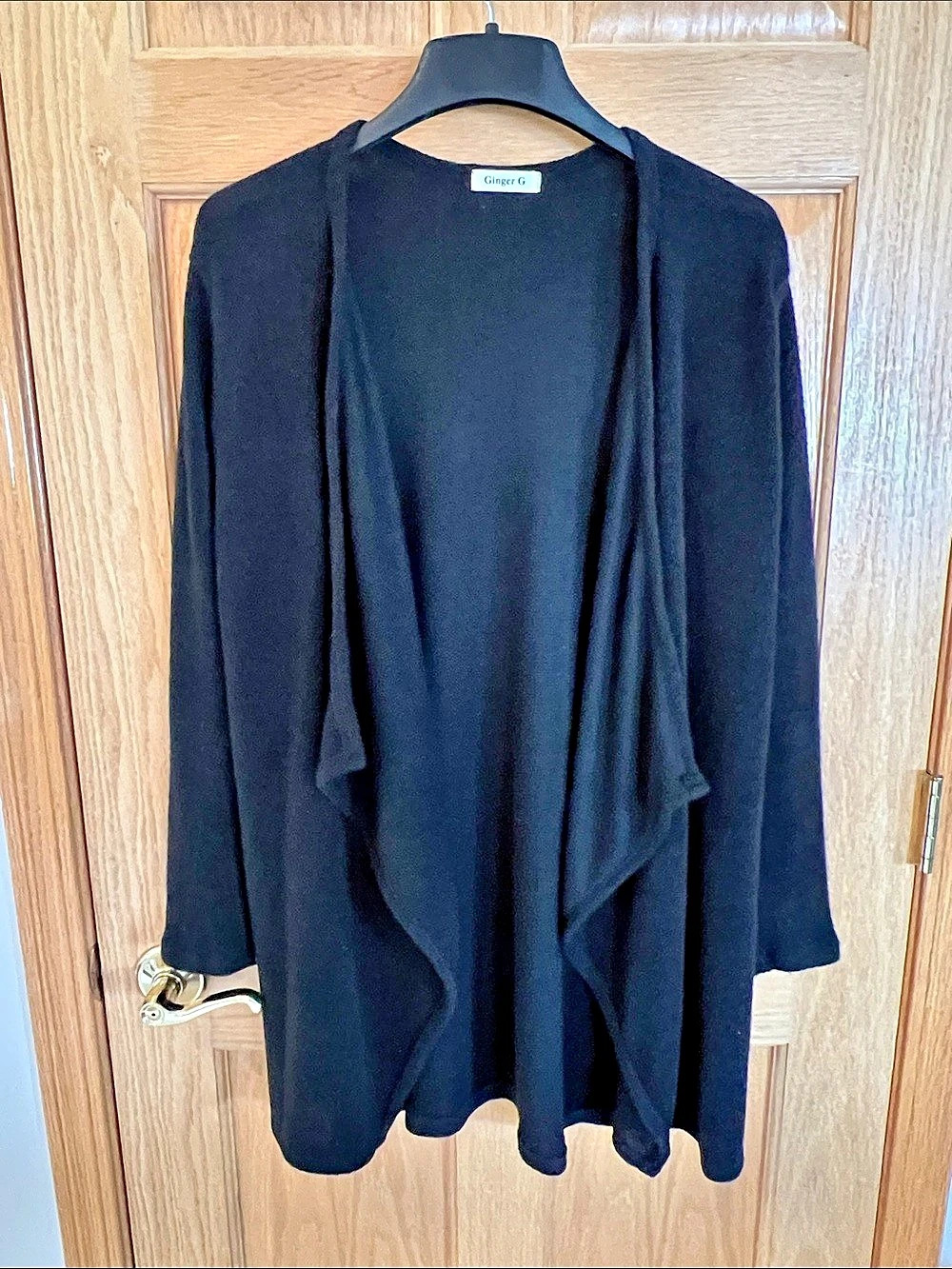 Ginger G Draped Open Front Cardigan in Black - Size Medium